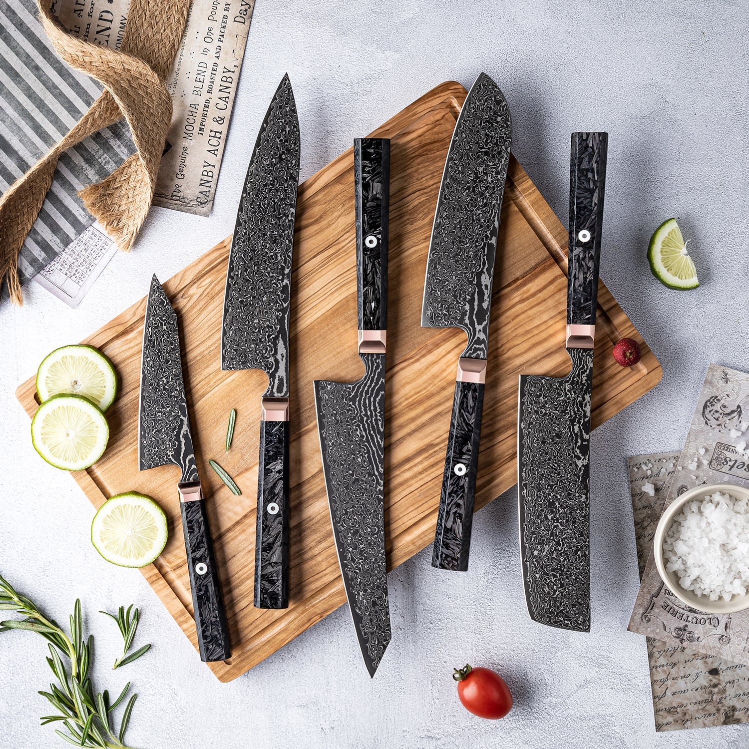 Damascus Steel All Black Carbon Fiber Handle