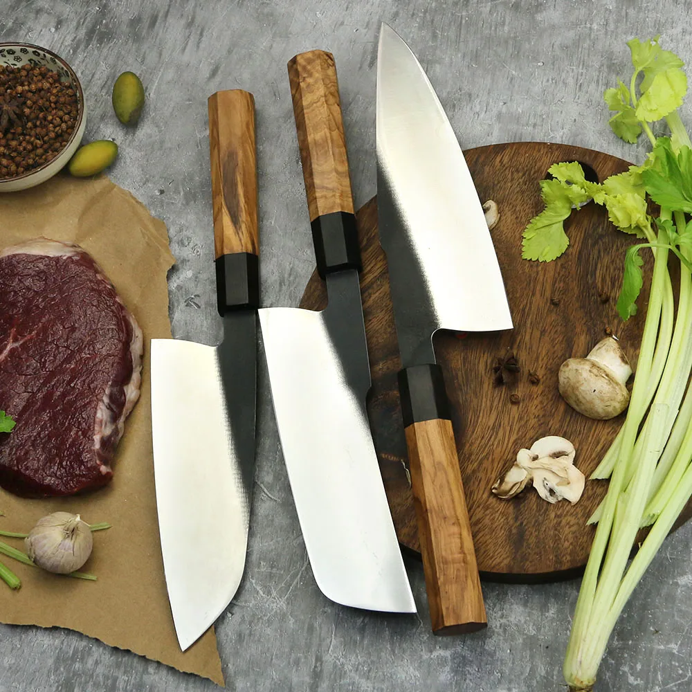 Universal Knife for Meat and Vegetables, Hikari – Stainless Steel Kurouchi Blade, Premium Olive Wood Handle - Hikari