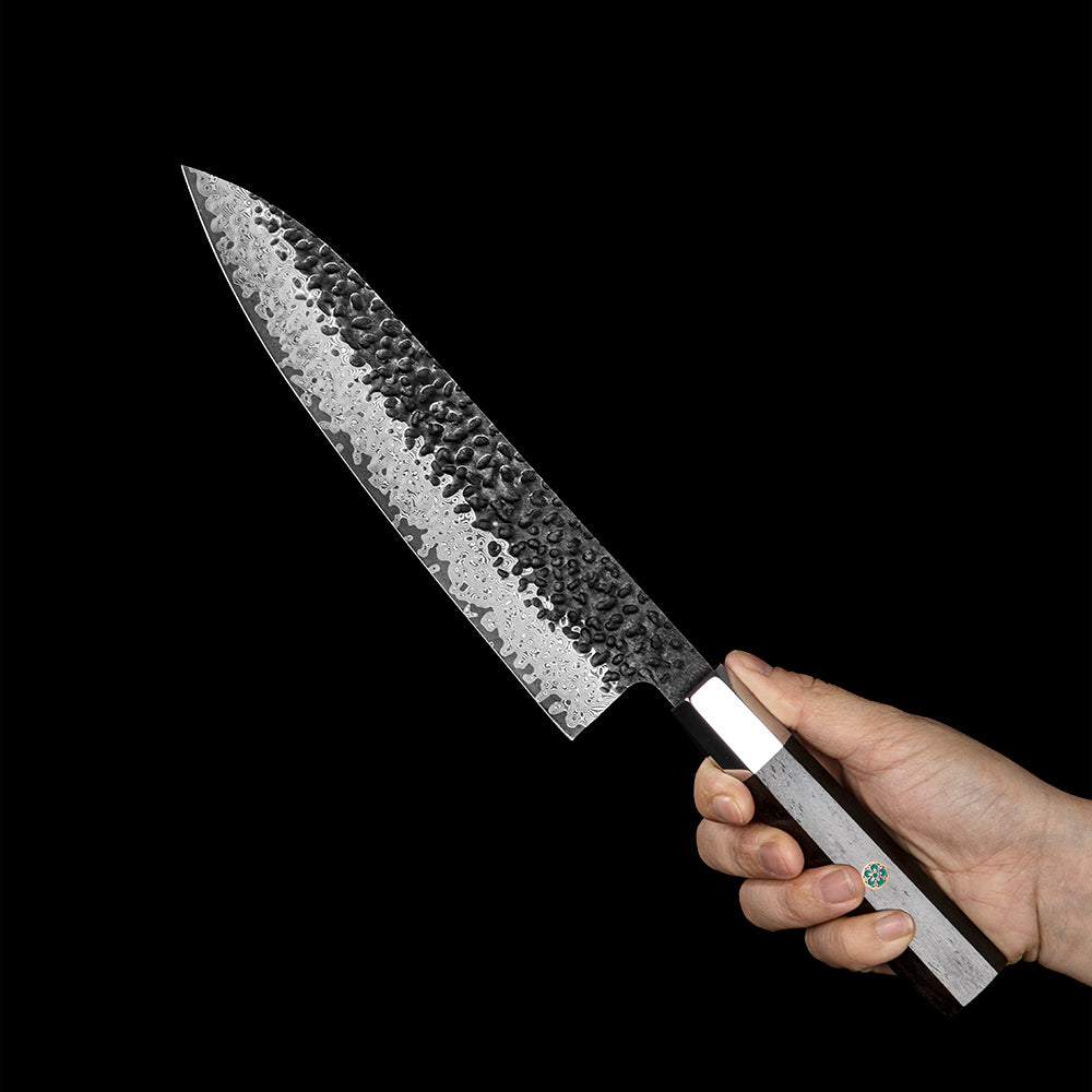 Nóż szefa kuchni „Damascus”, Hikari – wszechstronny, uniwersalny nóż kuchenny z ergonomiczną rączką z hebanu