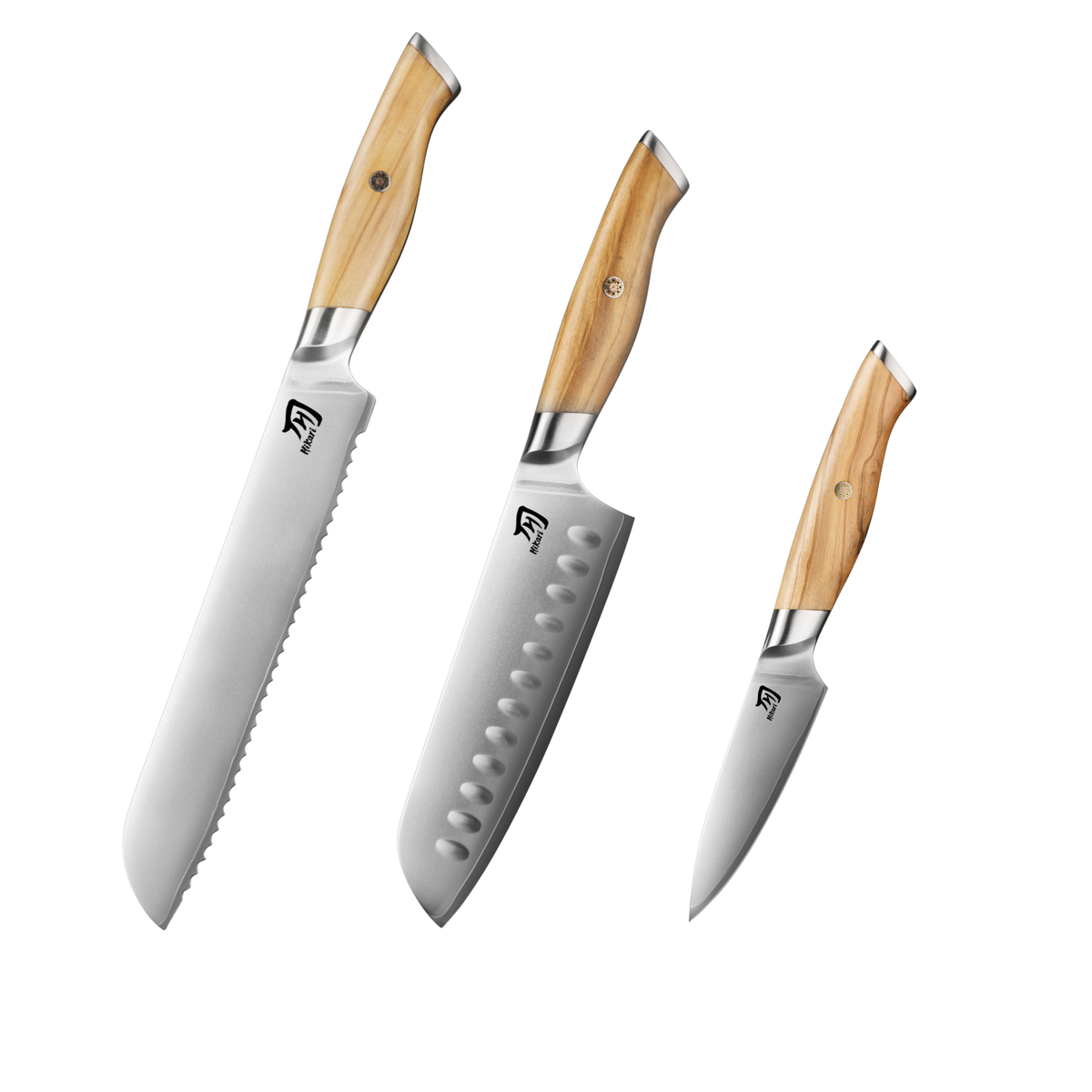 Zestaw Hikari VG-10 z nożem Santoku, do chleba i obierania H372