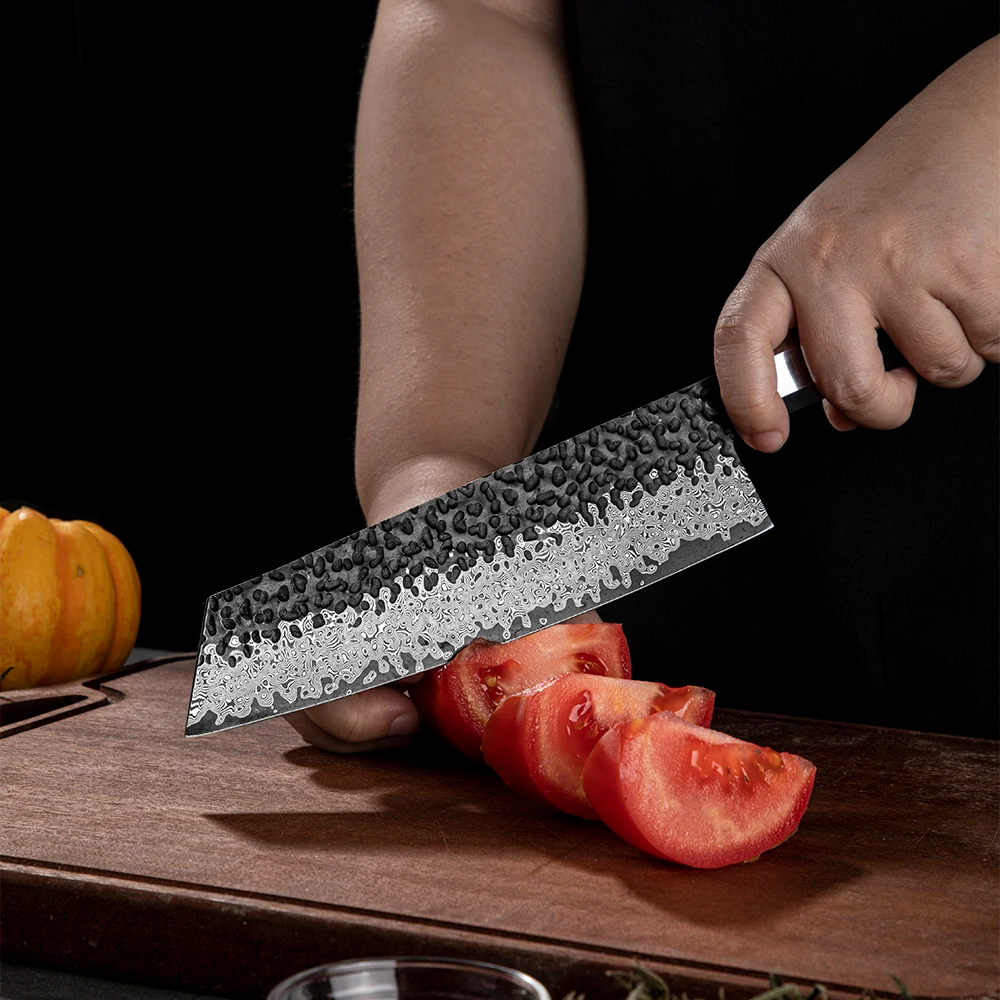 Professional Kiritsuke Knife, Hikari – All-Purpose Kitchen Knife with VG -10 Core and Damascus Steel, Ebony handle - Hikari