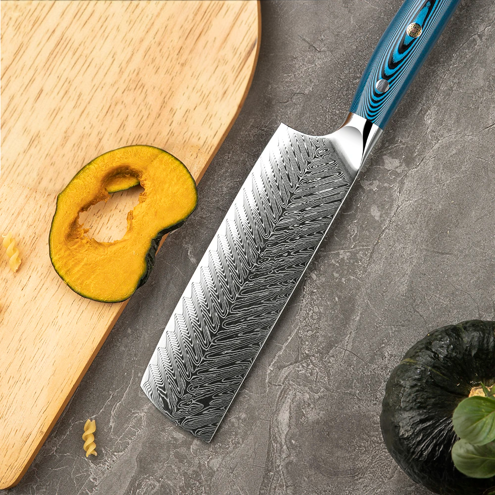 Premium Nakiri Knife, Hikari – Damascus Steel Blade, Pakkawood Handle, Professional Vegetable Cutting Tool - Hikari
