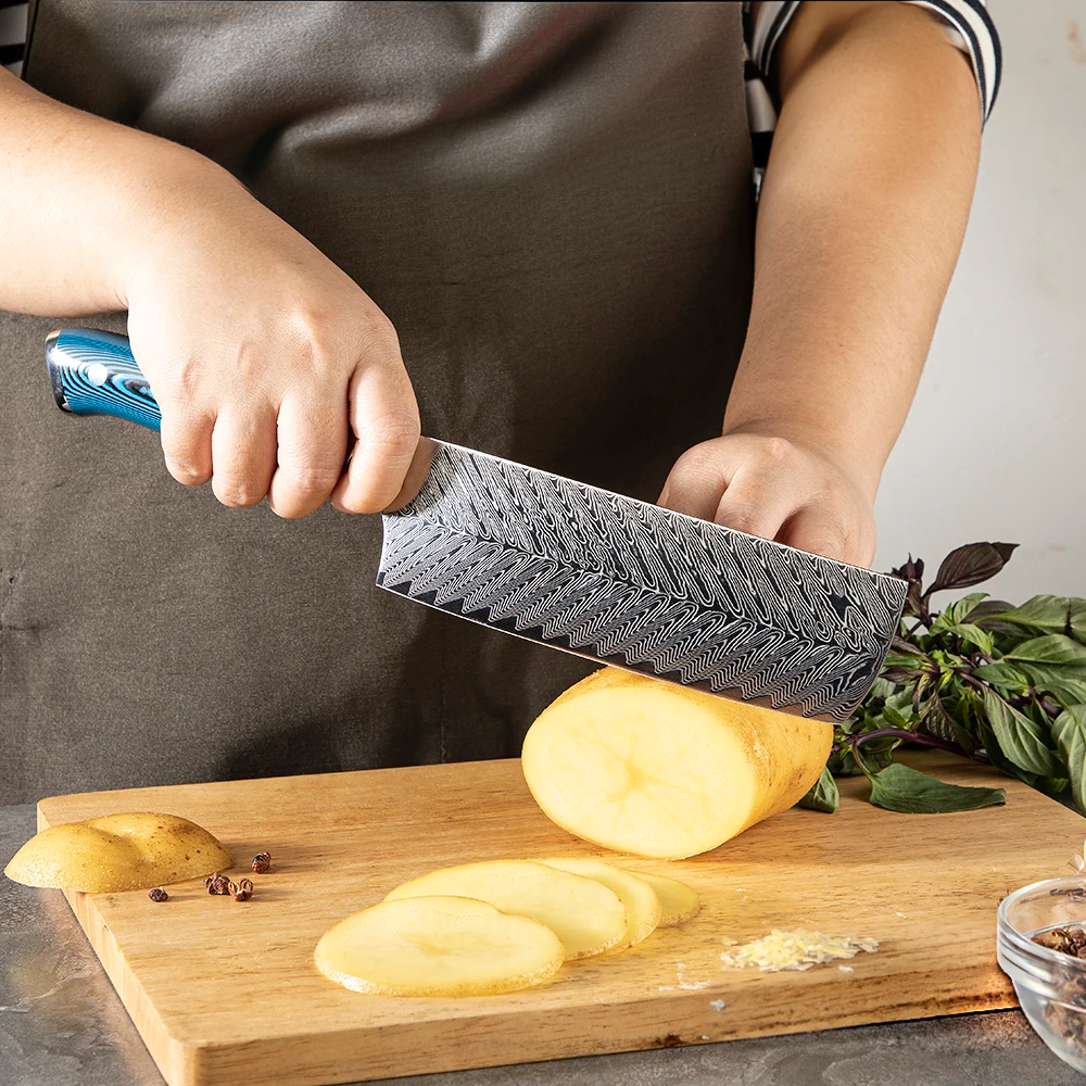 Premium Nakiri Knife, Hikari – Damascus Steel Blade, Pakkawood Handle, Professional Vegetable Cutting Tool - Hikari