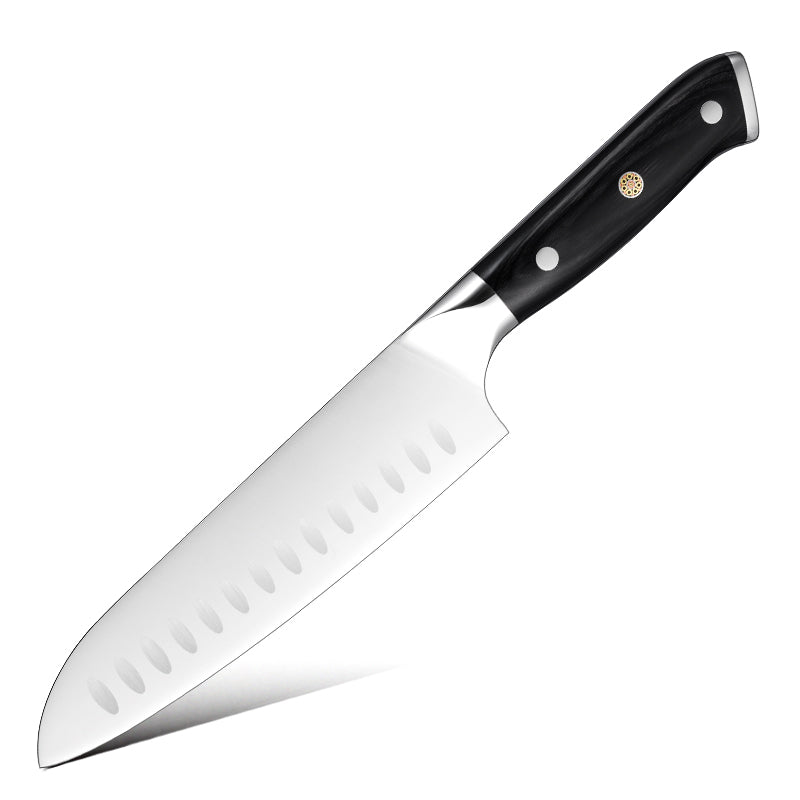 Hikari German Steel Kitchen knife with black pakkawood western handle on white background