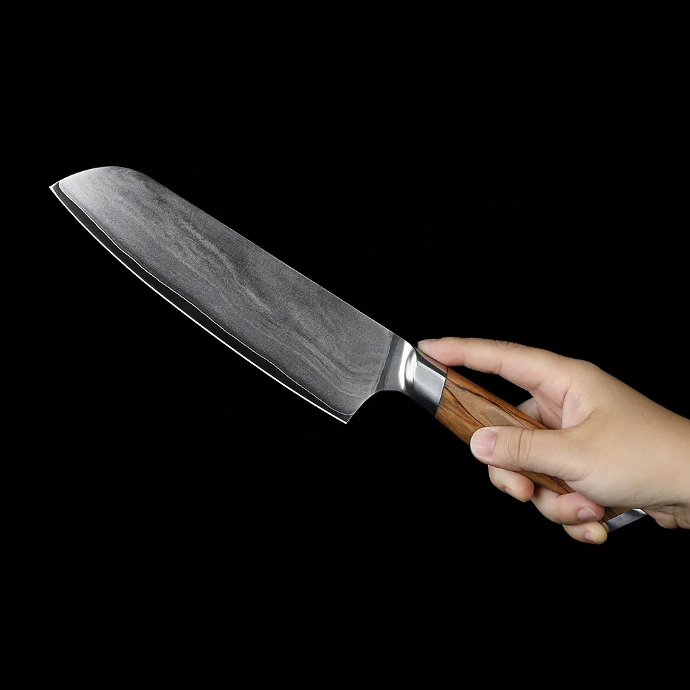 Professional Santoku Knife, Hikari – VG-10 Steel Blade, Olive Wood Handle, for Slicing and Dicing - Hikari