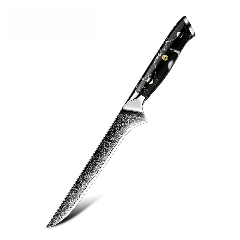 Professional Boning Knife, Hikari – Filleting & Carving Knife for Meat and Fish, Damascus Steel Blade, Honesuki - Hikari
