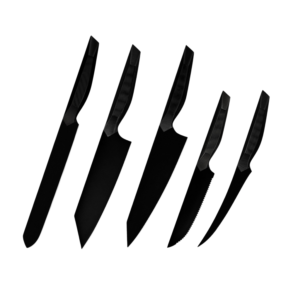 Set of black knives on a white background