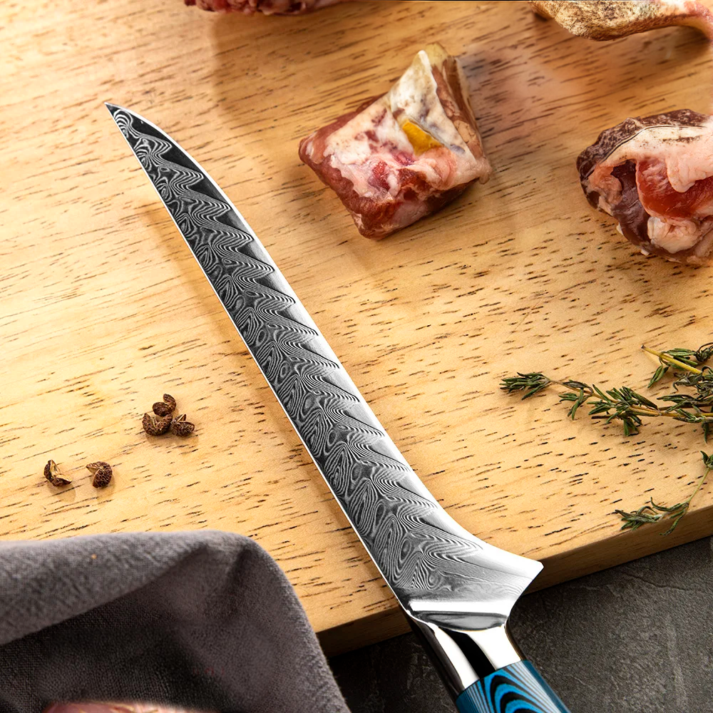 Premium Boning Knife, Hikari –  Filleting Knife for Meat and Fish, Damascus Steel and Pakkawood Handle, Honesuki - Hikari