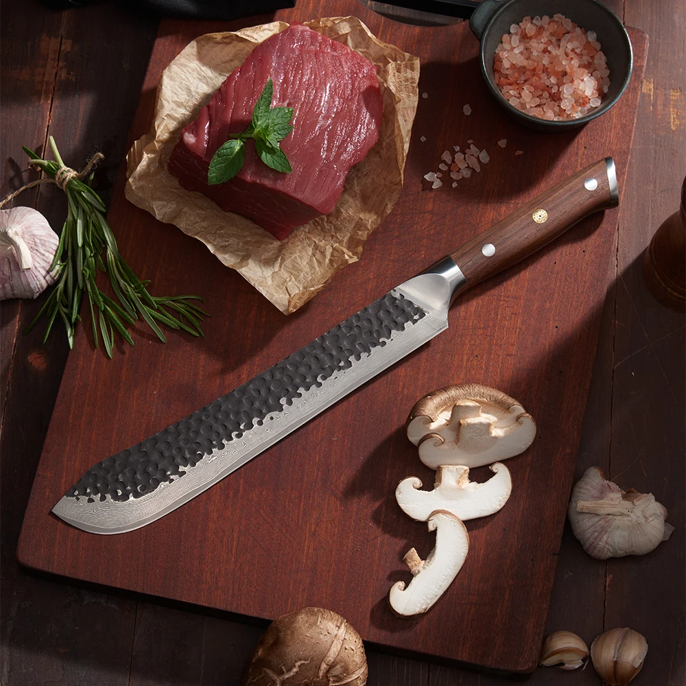 Butcher VG-10 Kurouchi Hammered Damascus Premium Walnut Handle 23cm - Hikari