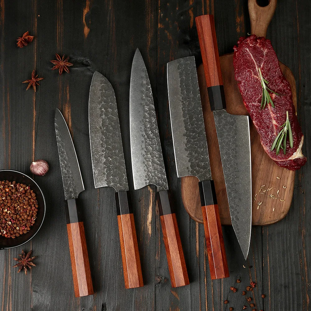 Premium Japanese Knife Multi-Functional Collection - High Carbon Steel Blade Ergonomic Mahogany Handle - Hikari Knife