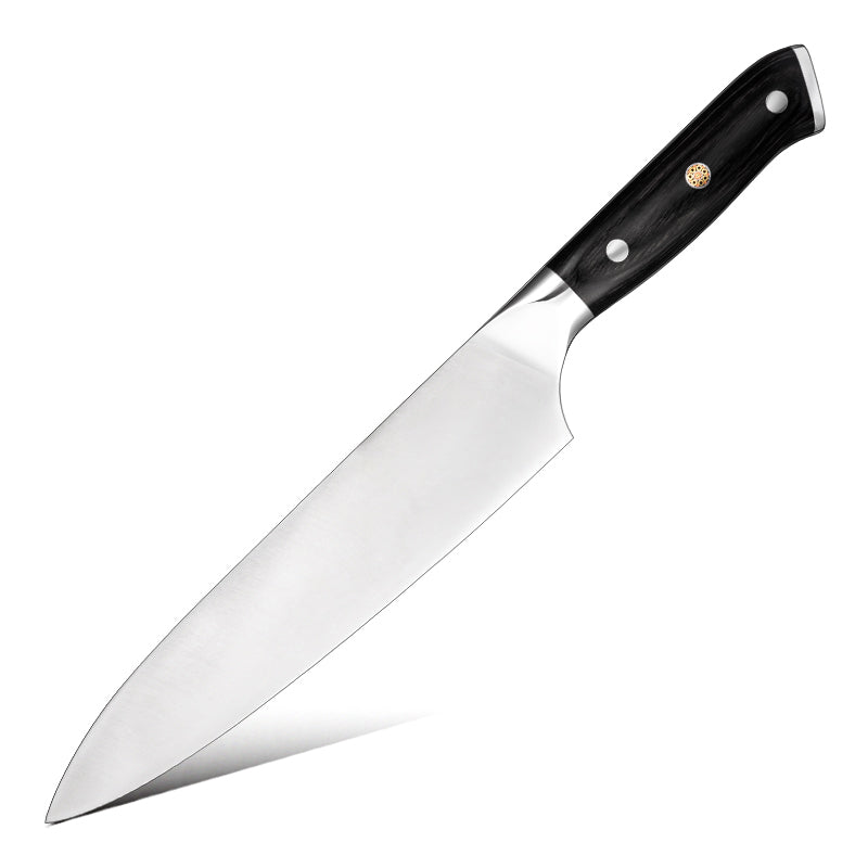 Hikari Knife Japanese Chef's knife with a black handle on a white background