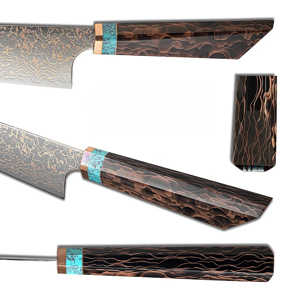 Premium Chef Knife, Hikari - VG -10 Damascus Steel with Turquoise Handle - for Professional Cooking - Hikari