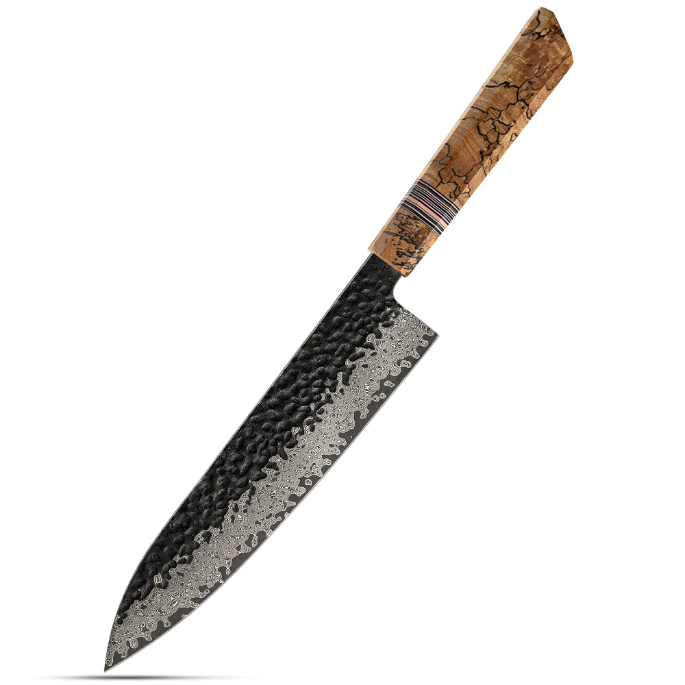 Professional Chef Knife, Hikari Knife - Japanese Style Professional 67-Layer Damascus Steel and Spalted Maple - Hikari