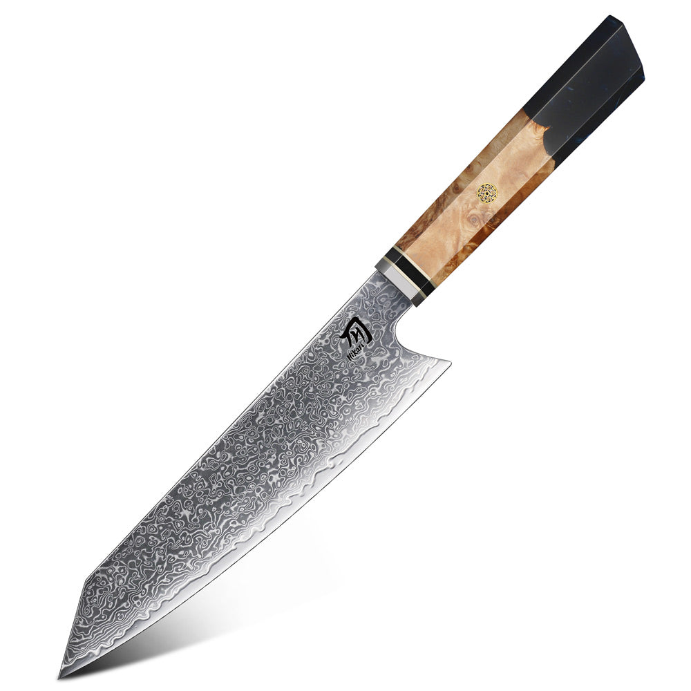 Nóż Kiritsuke klasy premium, Hikari – stal damasceńska VG-10, stylowa rękojeść z żywicy i drewna burlowego zapewniająca precyzję