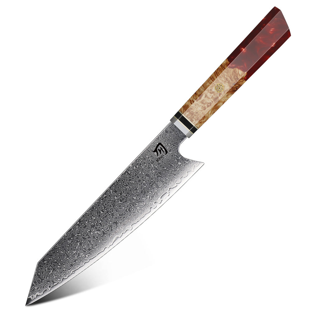 Chef's knife with a wooden handle on a white background