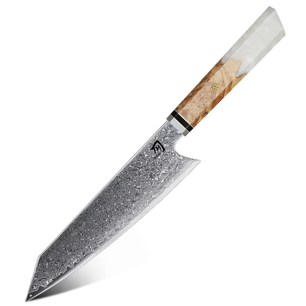 Chef's knife with a wooden handle on a white background