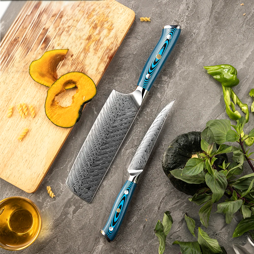 Premium Nakiri Knife, Hikari – Damascus Steel Blade, Pakkawood Handle, Professional Vegetable Cutting Tool - Hikari