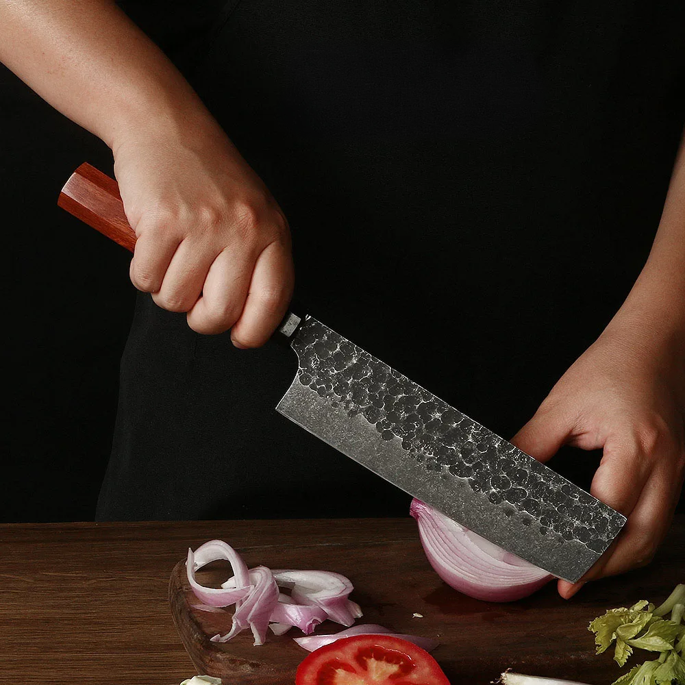 Nakiri Knife – High Carbon Steel Blade, Mahogany Wood Handle for Perfect Vegetable Slicing and Chopping - Hikari
