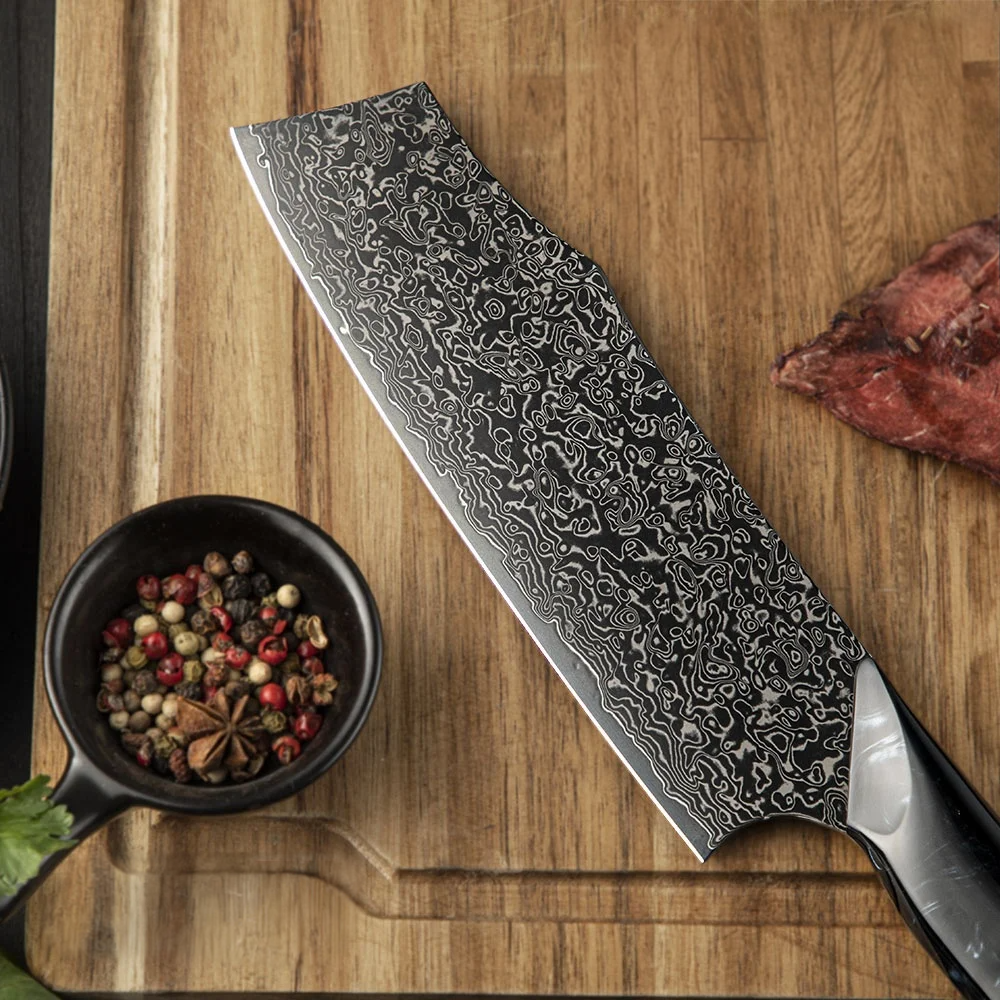 Premium Nakiri, Hikari – Vegetable Knife, Damascus and VG-10 Steel Blade, Maple and Resin Handle - Hikari
