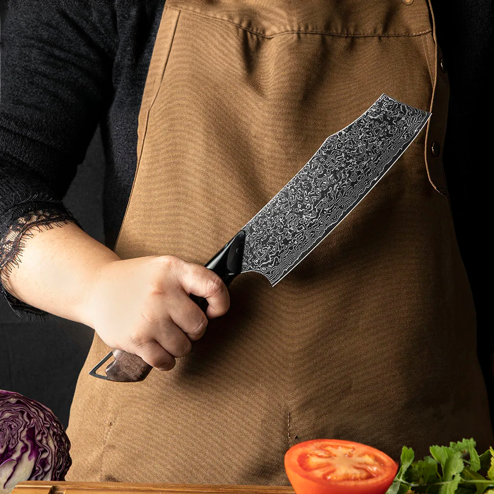 Premium Nakiri, Hikari – Vegetable Knife, Damascus and VG-10 Steel Blade, Maple and Resin Handle - Hikari