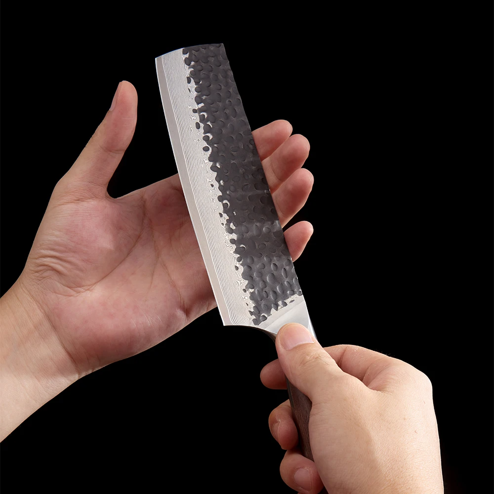 Vegetable Knife, Hikari –  Damascus and VG -10 Steel Blade, Premium Full Tang Walnut Handle, Perfect for Slicing - Hikari