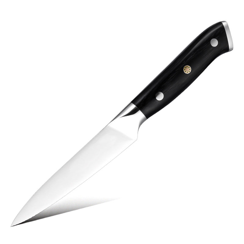 Small German Steel Knife with a black handle on a white background