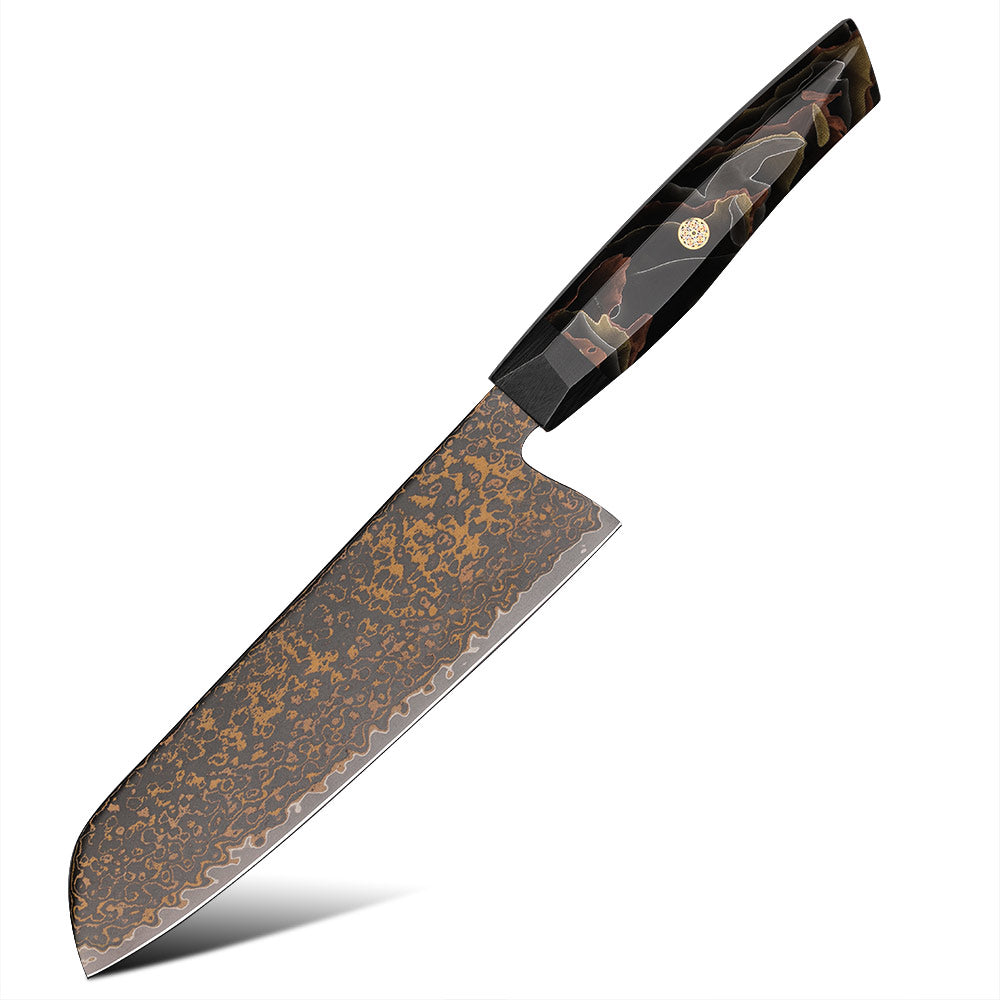 Santoku [Multi-Purpose Knife] - Premium Santoku Knife, Hikari – VG -10 Copper Damascus, Professional Kitchen Knife for Precision Cutting - Hikari