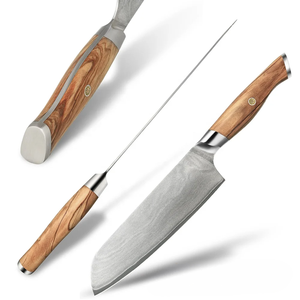 Professional Santoku Knife, Hikari – VG-10 Steel Blade, Olive Wood Handle, for Slicing and Dicing - Hikari 