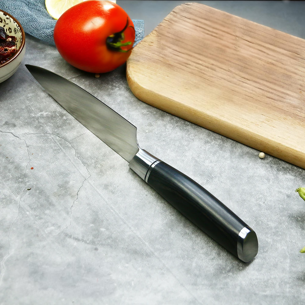 Petty / Small Kitchen Knife, Hikari –  German Steel Blade and Black Pakkawood Handle for Small Chopping Tasks - Hikari