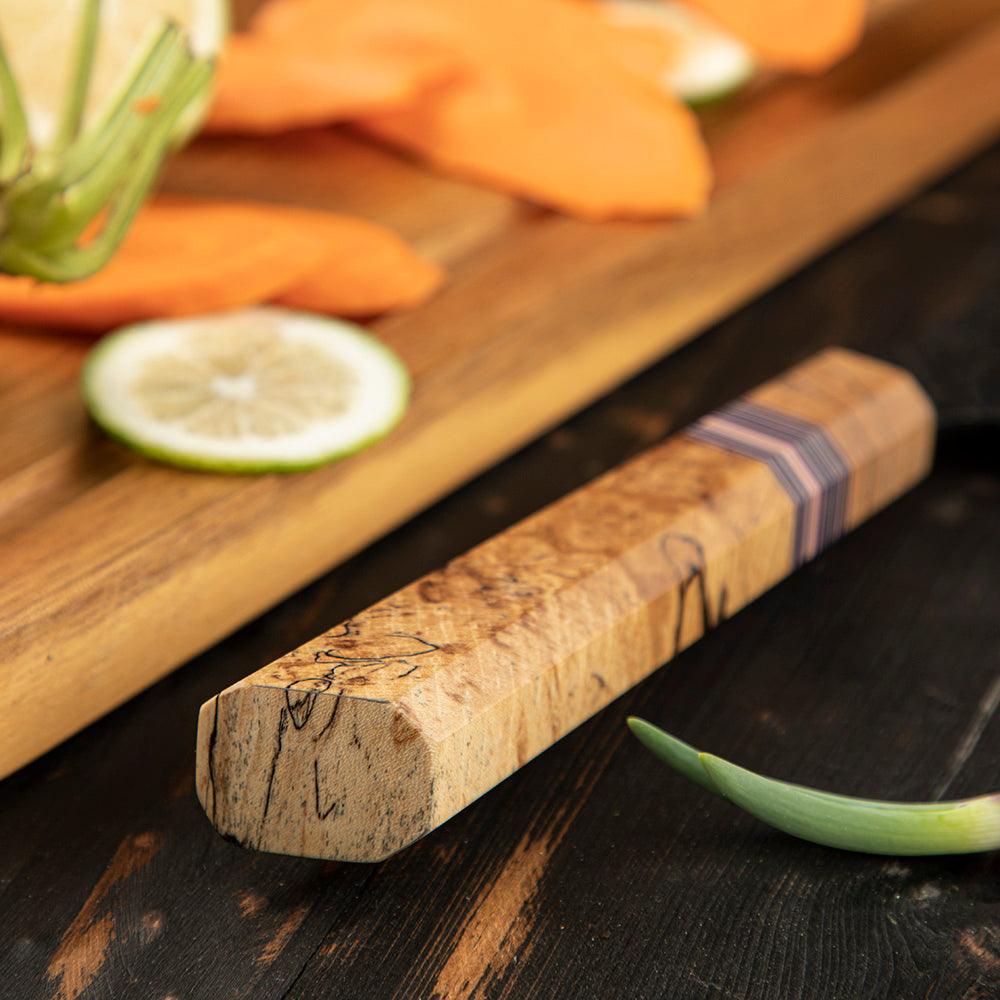 Petty / Small Multipurpose Knife, Hikari – High Carbon Steel Blade with Spalted Maple Handle for Cutting Small Pieces - Hikari