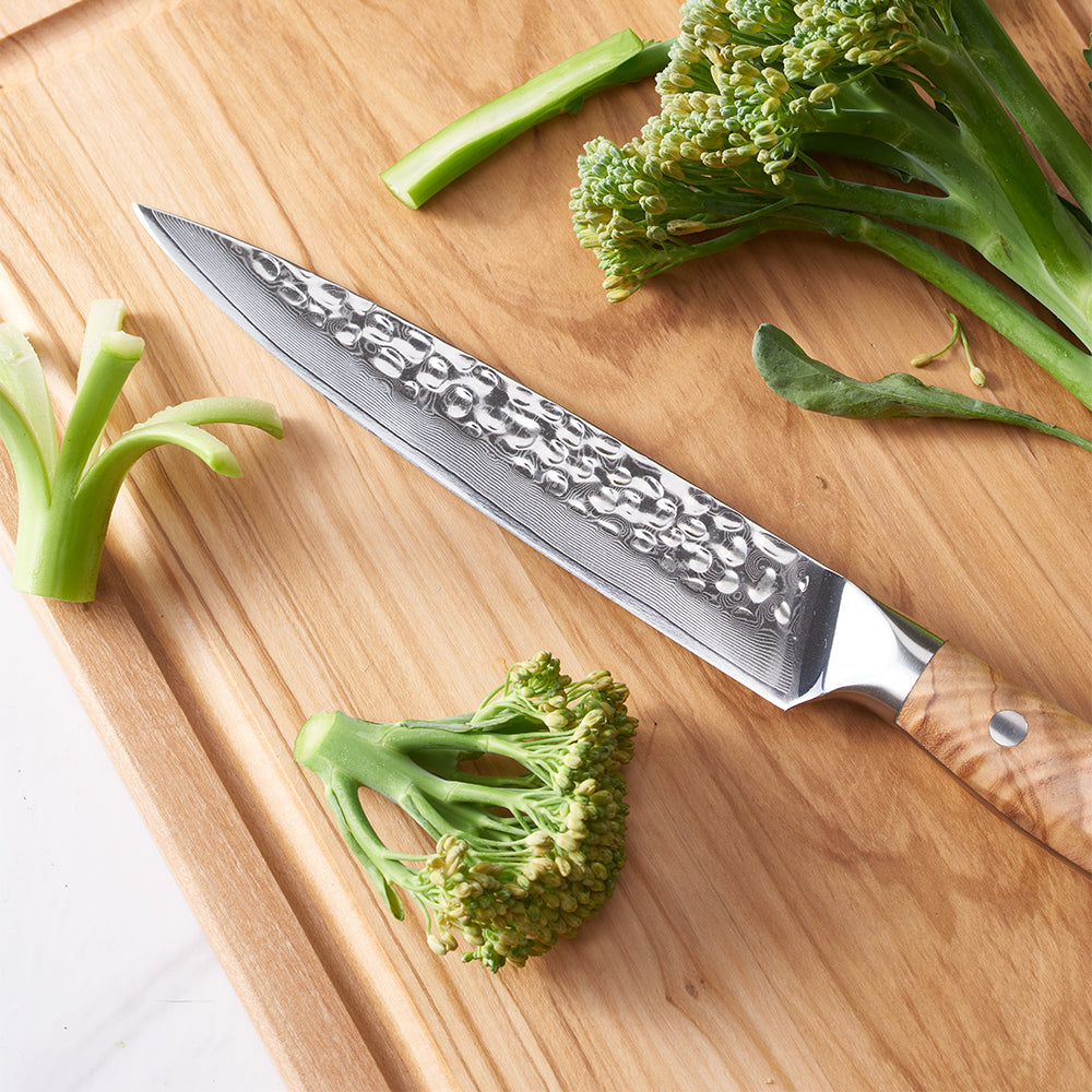 Professional Utility Knife, Hikari – VG10 Damascus, Olive Wood Handle for Vegetable & Fruit Prep - Hikari - Petty / Utility [Small Knives]