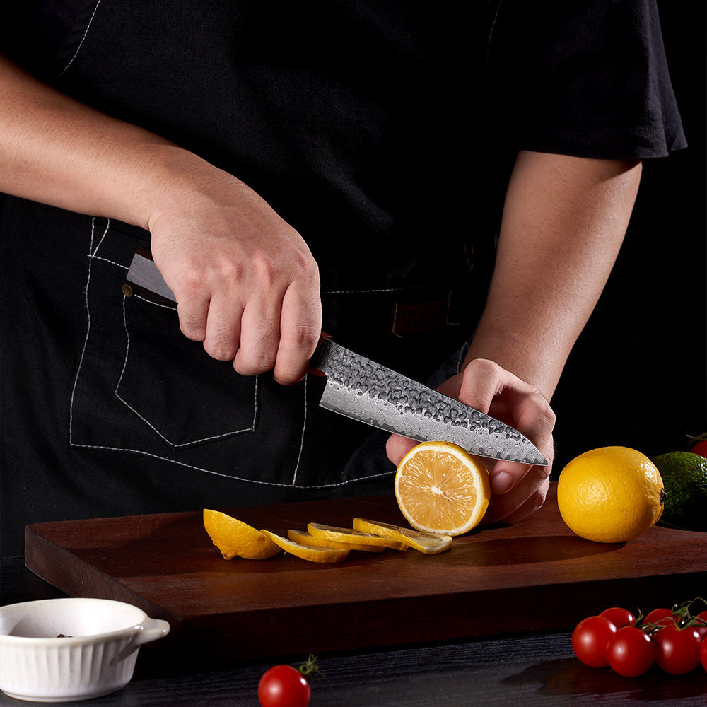 Professional Petty Knife – Versatile Damascus Knife with Ebony Handle for Precision Slicing and Decorative Cutting - Hikari