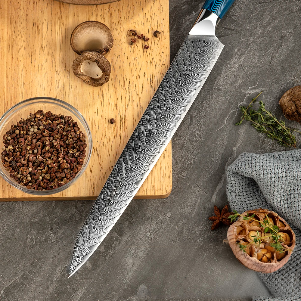 Hikari Yanagiba – Damascus Sushi Knife with Belle Pakkawood Handle, Raw Meat Preparation - Hikari