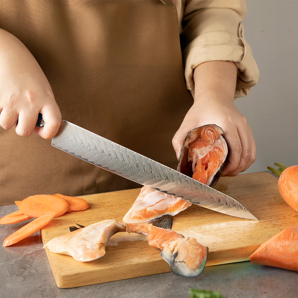 Hikari Yanagiba – Damascus Sushi Knife with Belle Pakkawood Handle, Raw Meat Preparation - Hikari